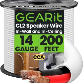 GEARit 14 Gauge Speaker Wire, CL2 Rated 14 Gauge Wire 200ft, Audio Cable with Red/Black Color Coded, Speaker Cable for in-Wall Home Theater, Car Stereo, Commercial Audio Systems, CCA(White)