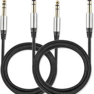 Pack of 2 TRS Instrument Cable 1/4 Inch Straight 6.35mm Male Jack Nylon Braided Studio Cord (3.3 Feet-2 Pack)