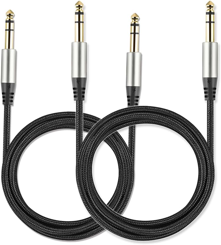 Pack of 2 TRS Instrument Cable 1/4 Inch Straight 6.35mm Male Jack Nylon Braided Studio Cord (3.3 Feet-2 Pack)