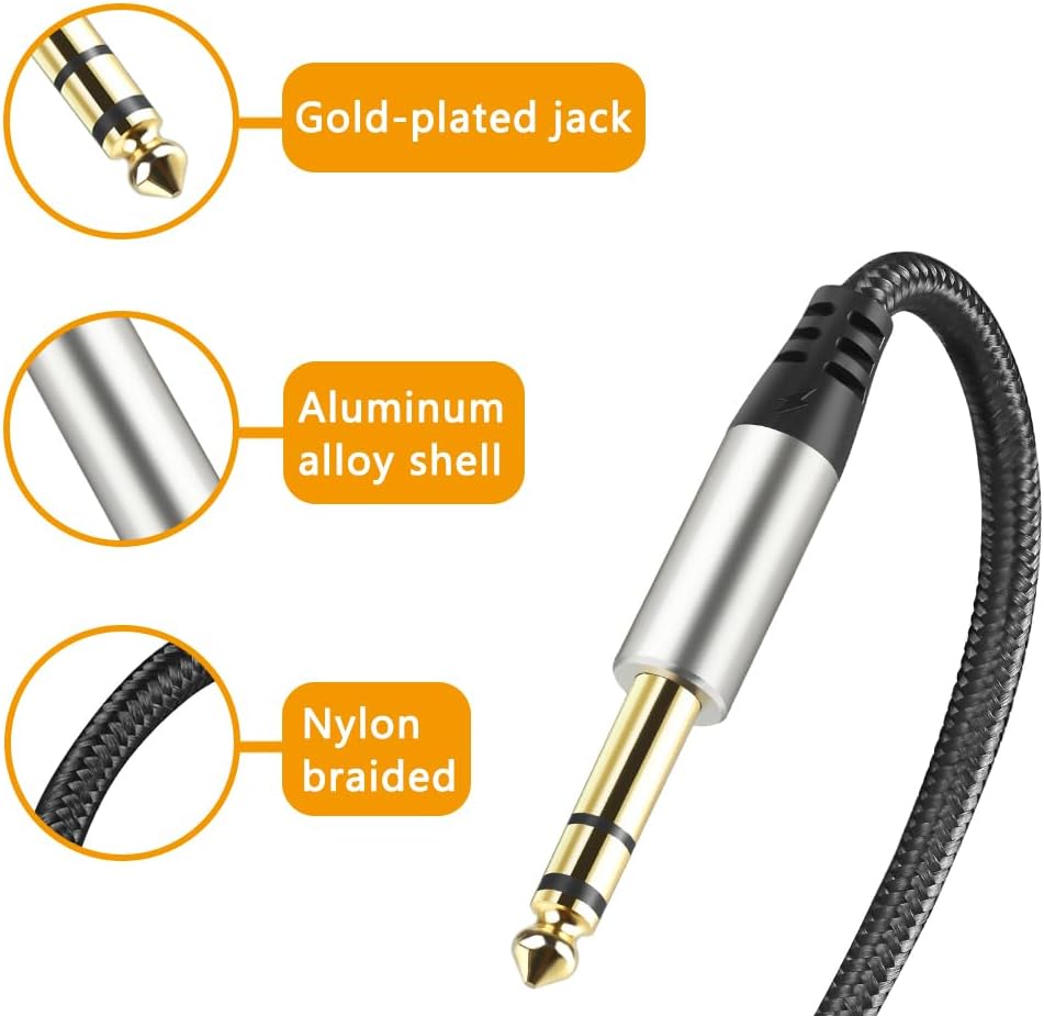 Pack of 2 TRS Instrument Cable 1/4 Inch Straight 6.35mm Male Jack Nylon Braided Studio Cord (3.3 Feet-2 Pack) - Image 3