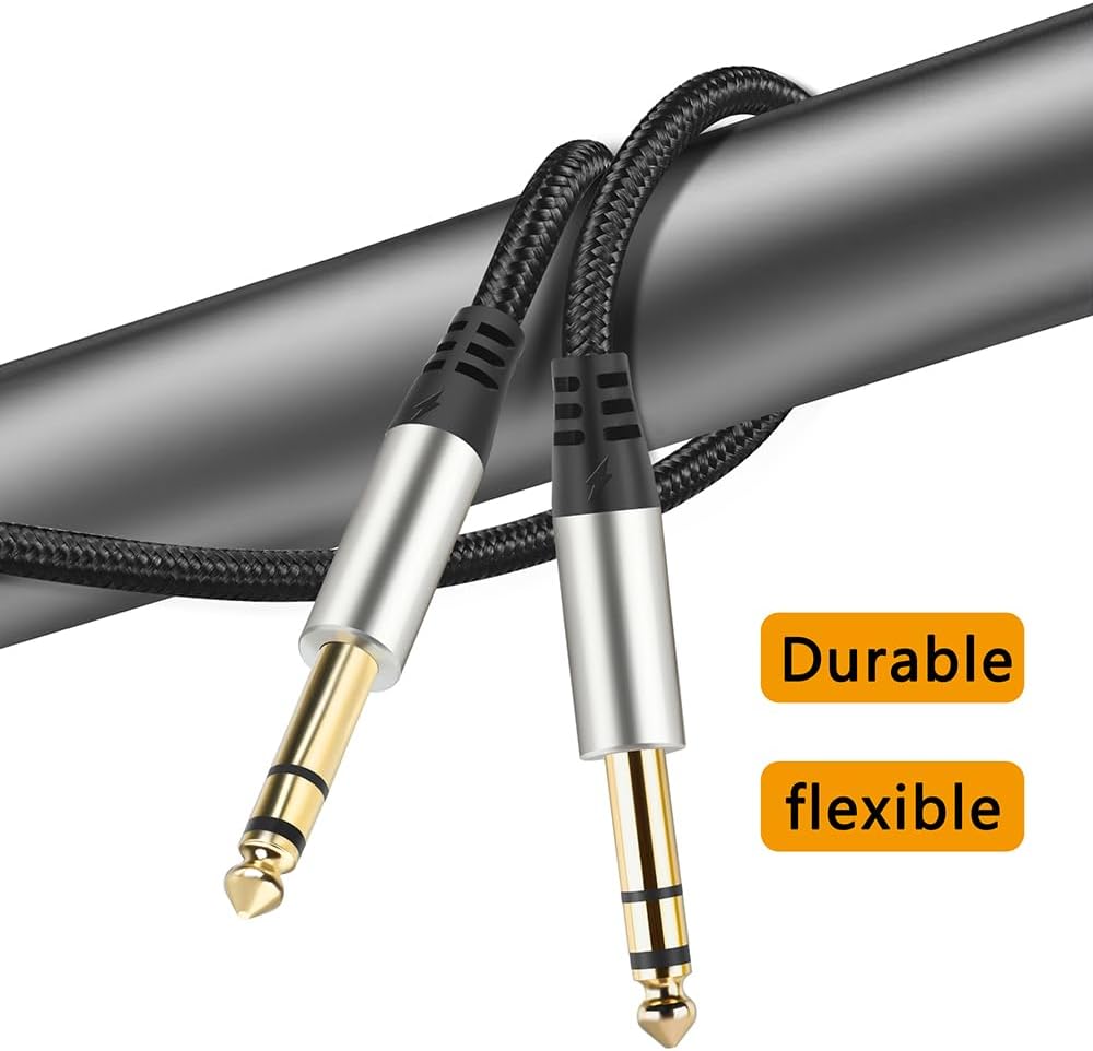 Pack of 2 TRS Instrument Cable 1/4 Inch Straight 6.35mm Male Jack Nylon Braided Studio Cord (3.3 Feet-2 Pack) - Image 4