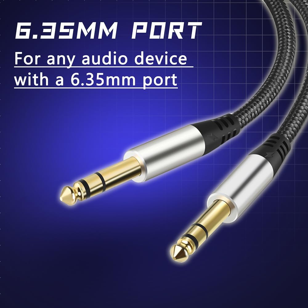 Pack of 2 TRS Instrument Cable 1/4 Inch Straight 6.35mm Male Jack Nylon Braided Studio Cord (3.3 Feet-2 Pack) - Image 5