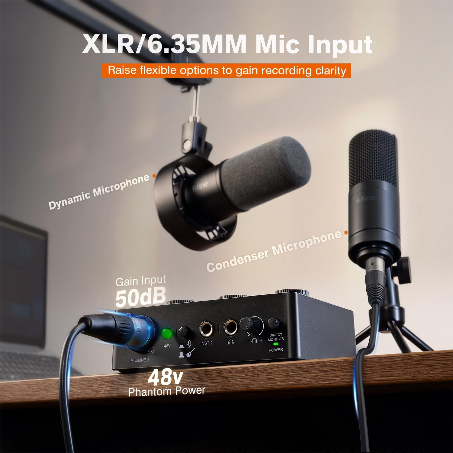 FIFINE PC Audio Mixer for Recording Music, USB Interface for Streaming and Podcasting with XLR, Monitor, 48V Phantom Power, Gain Knob, for Instrument Guitar/Video Content Creation/Vocal-Ampli 1 - Image 3
